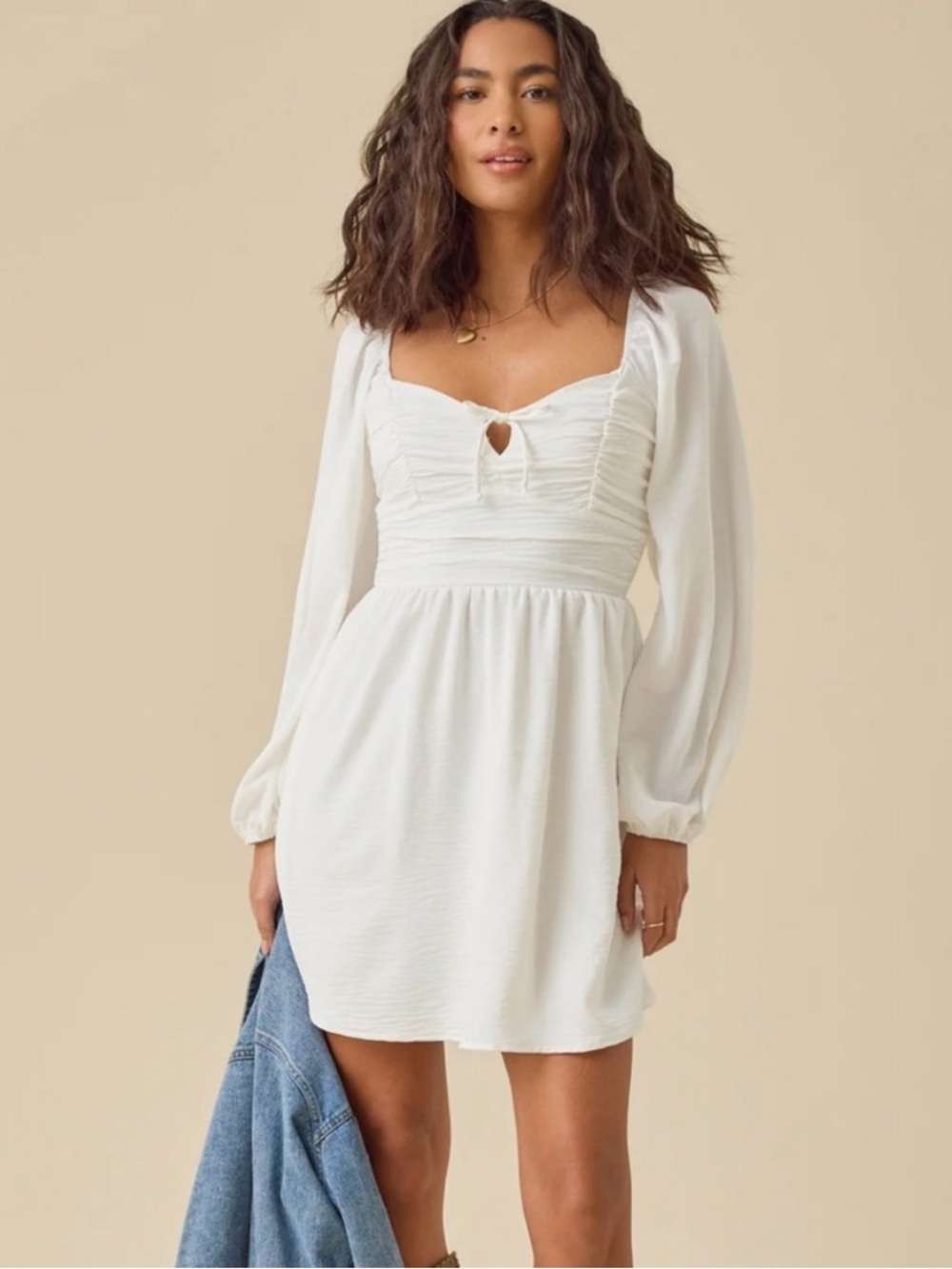 NWT Altar’d State Bennett Mini Dress White Long Sleeve Dress - Picture 6 of 7